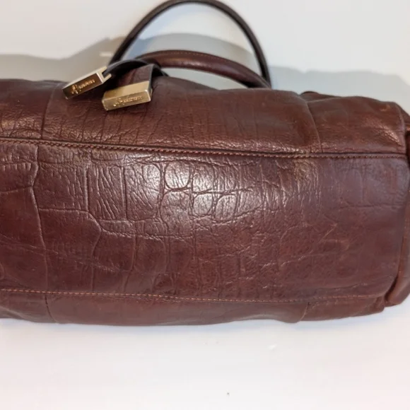 B. Makowsky Brandy Brown Leather Croco Embossed Drawstring Shoulder Bag - $298 - Picture 10 of 12